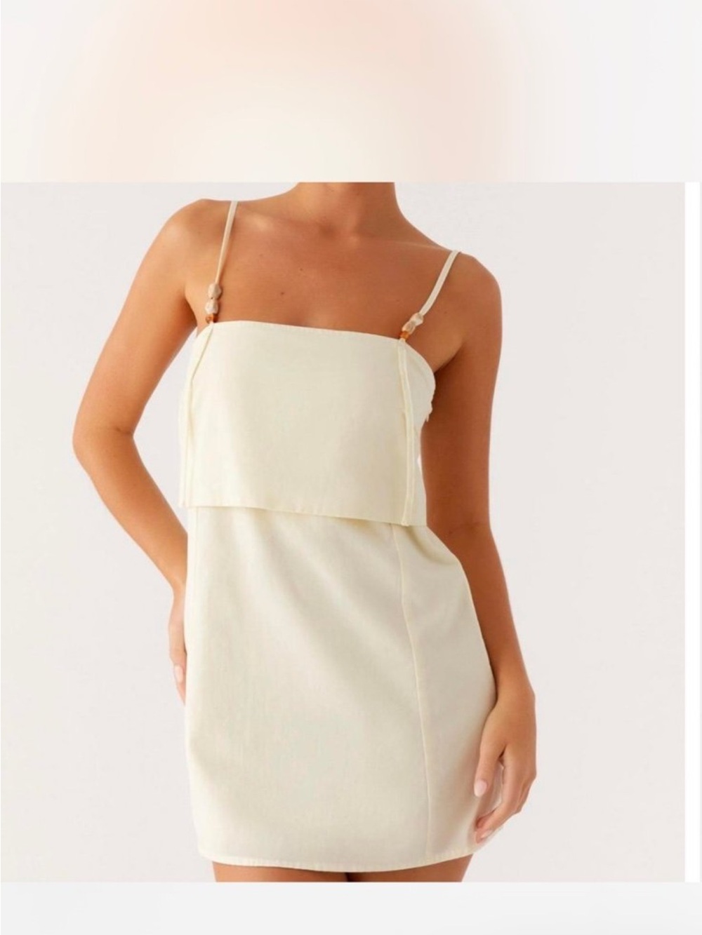 Peppermayo Cream Layered Mini Dress with Beaded Straps